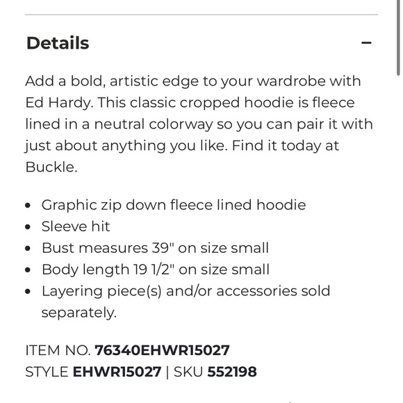 Ed Hardy Cropped Zip Hoodie Ivory - Picture 9 of 10